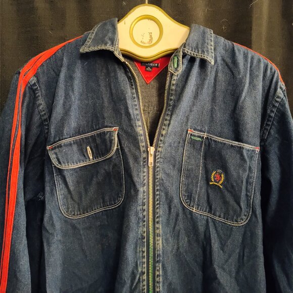 Tommy Hilfiger Vintage Mens XL Crew Denim Spell Out Logo Flag Jacket Jean Shirt - Picture 4 of 7